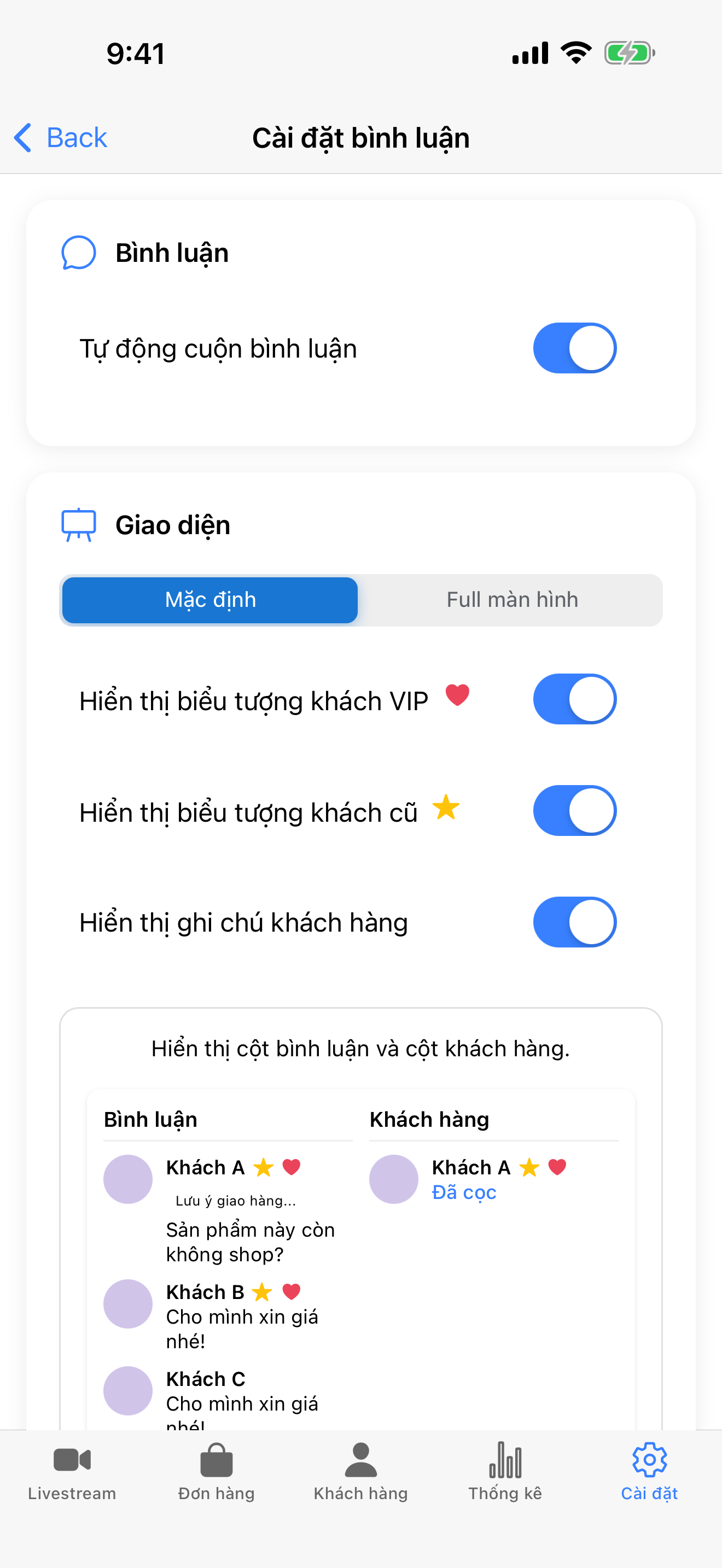Cài đặt bình luận