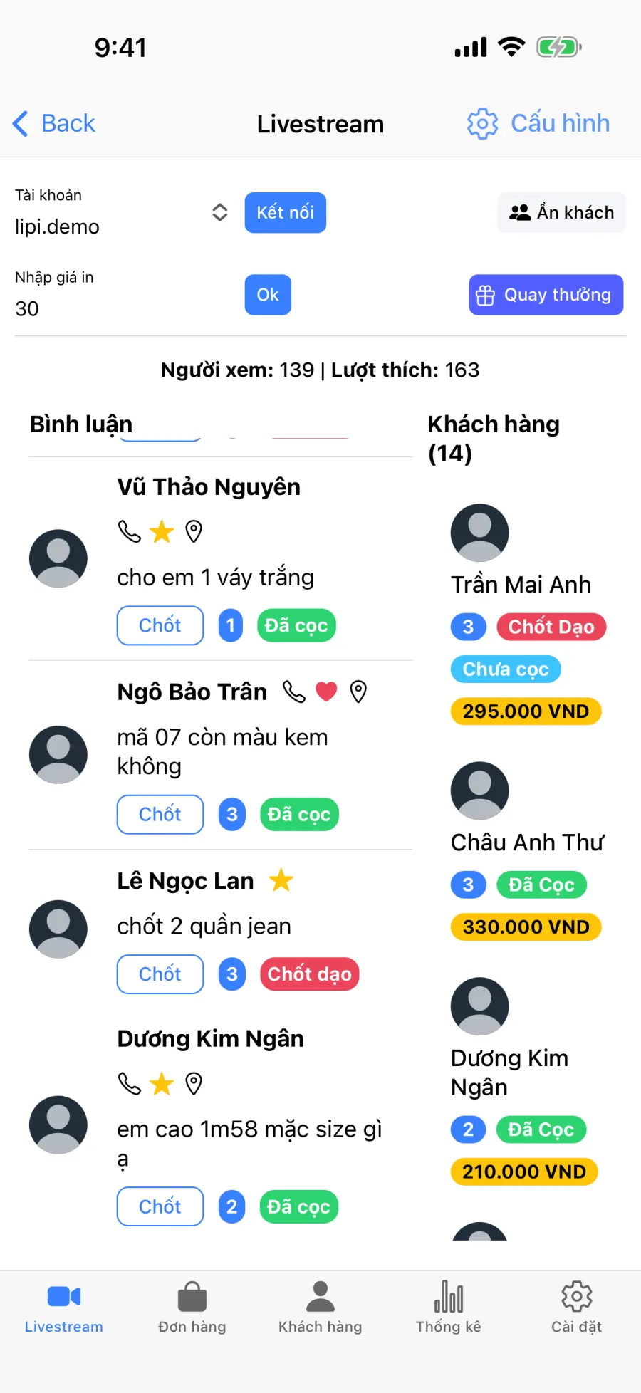 Nhập giá in thủ công ở màn Livestream
