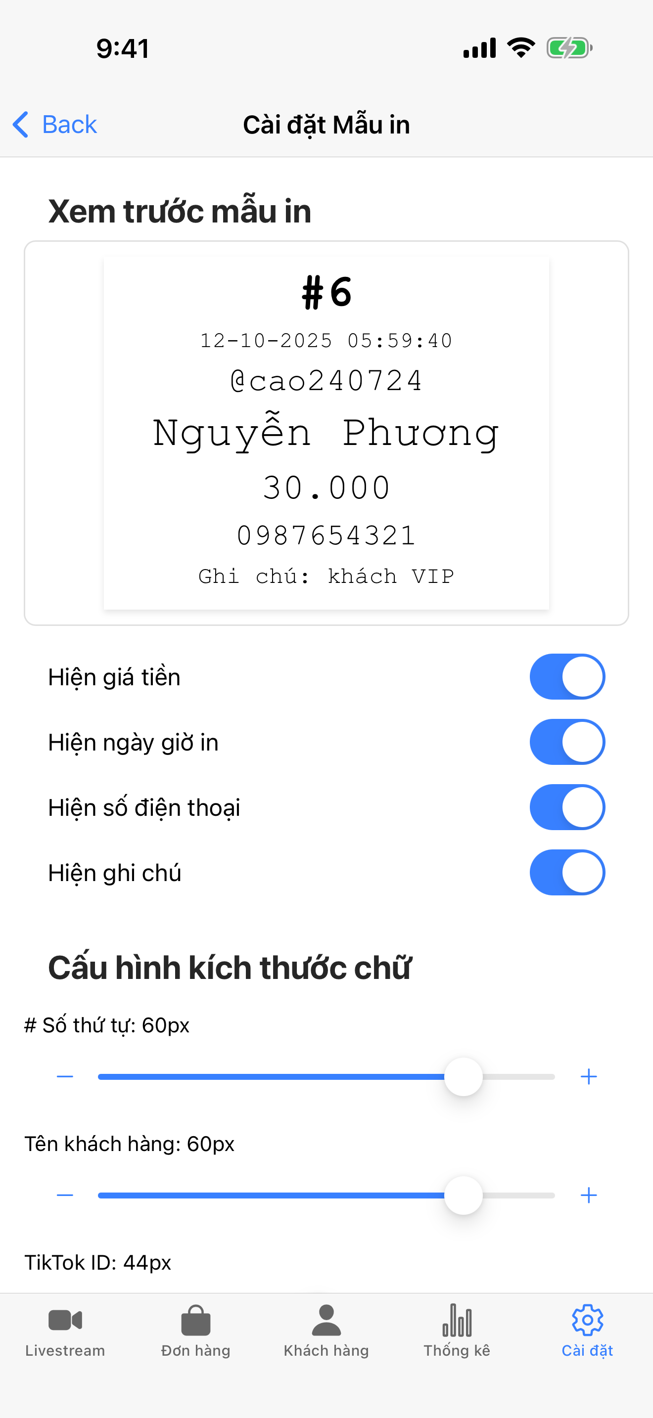Cài đặt mẫu in bill