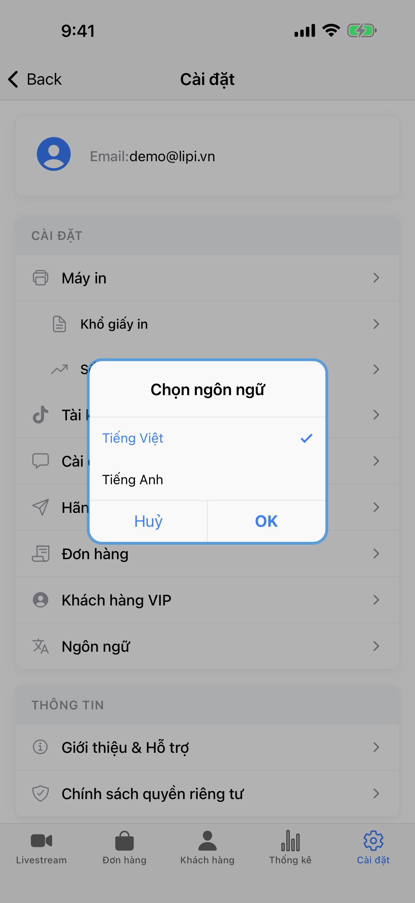 Chọn ngôn ngữ