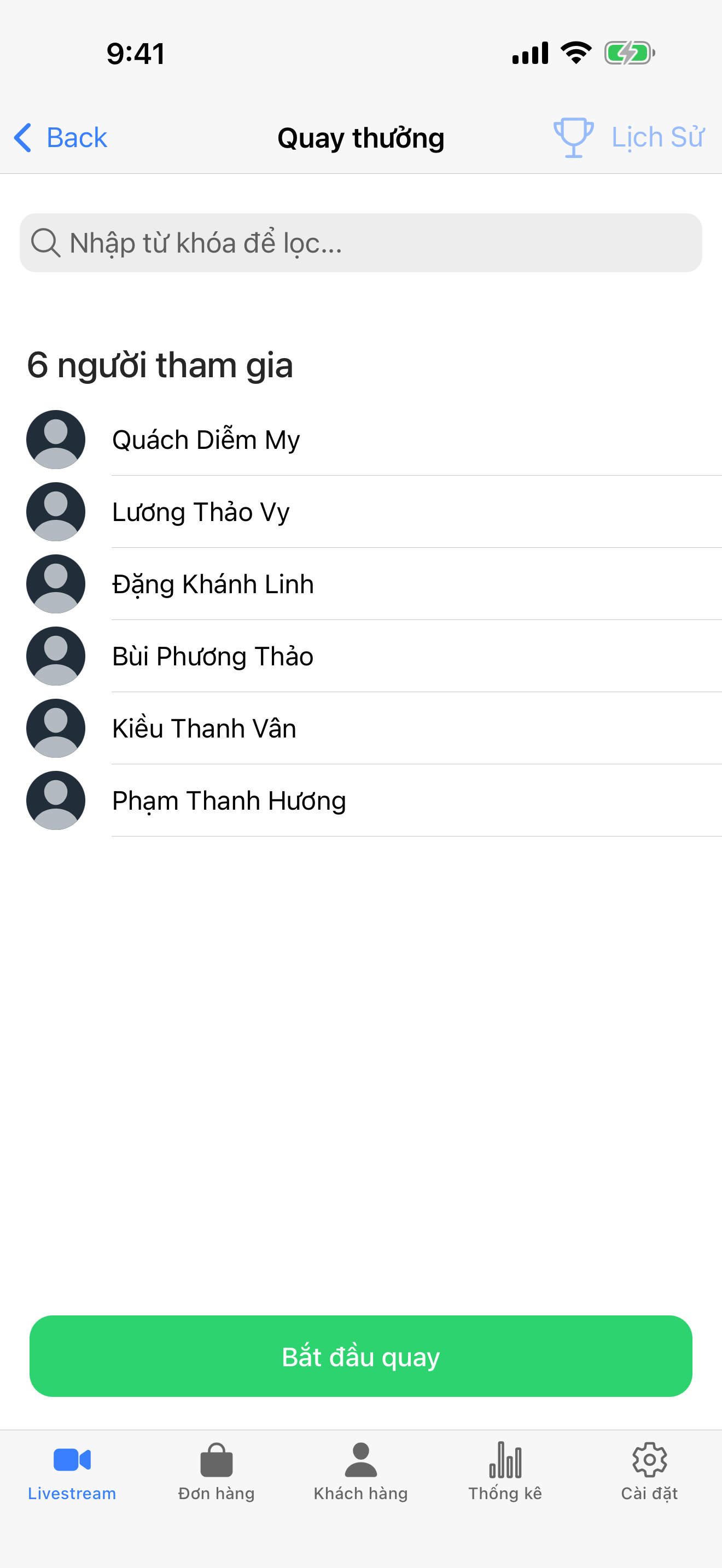 Danh sách người tham gia quay thưởng