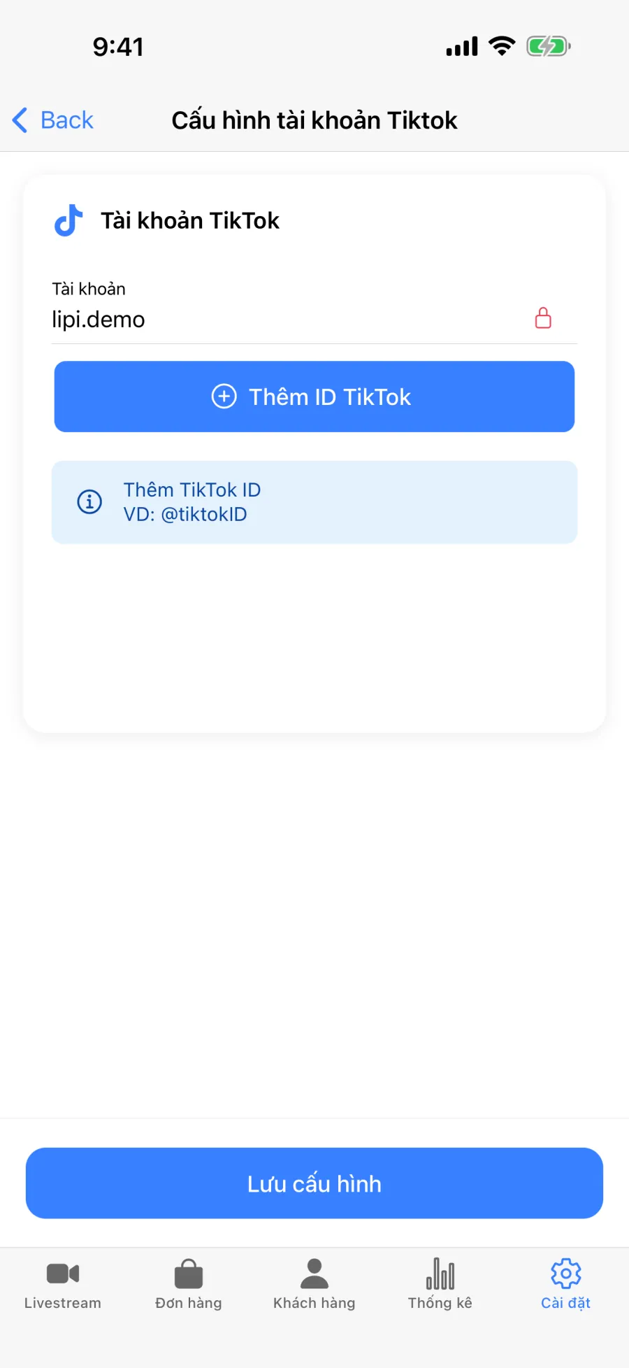 Cấu hình tài khoản TikTok