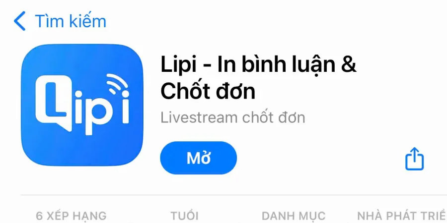 Tìm ứng dụng Lipi trên kho ứng dụng