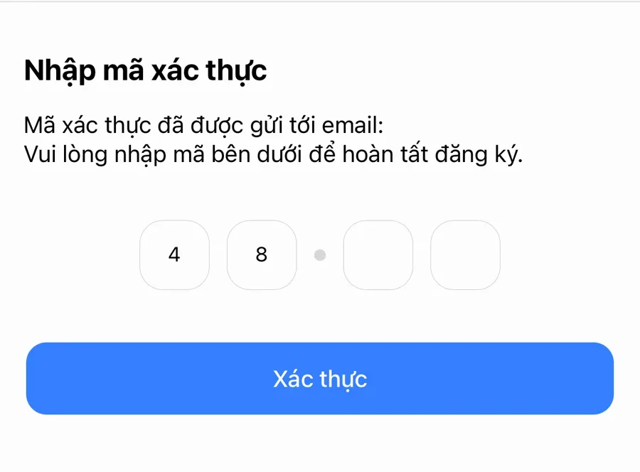 Nhập mã xác thực và bấm Xác thực