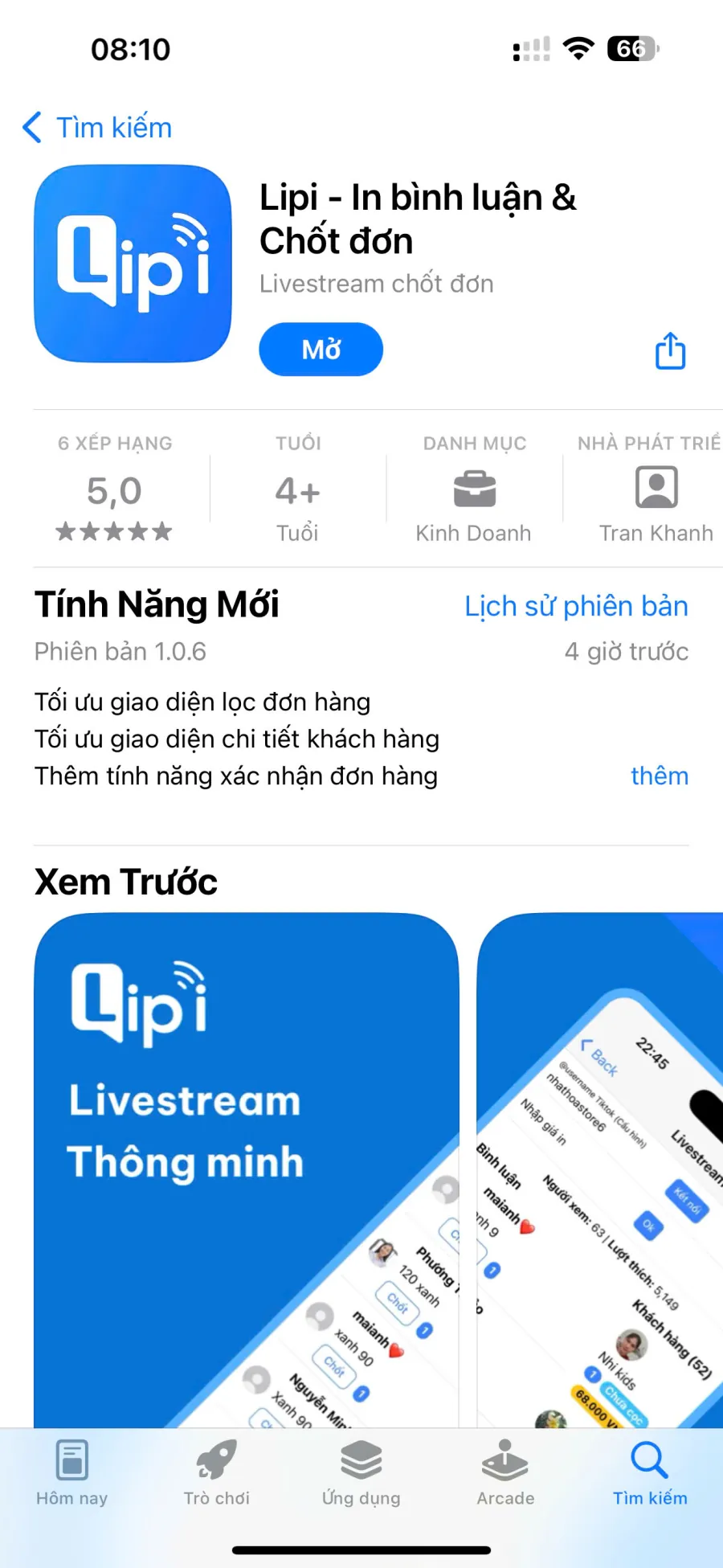 Tìm ứng dụng Lipi trên kho ứng dụng