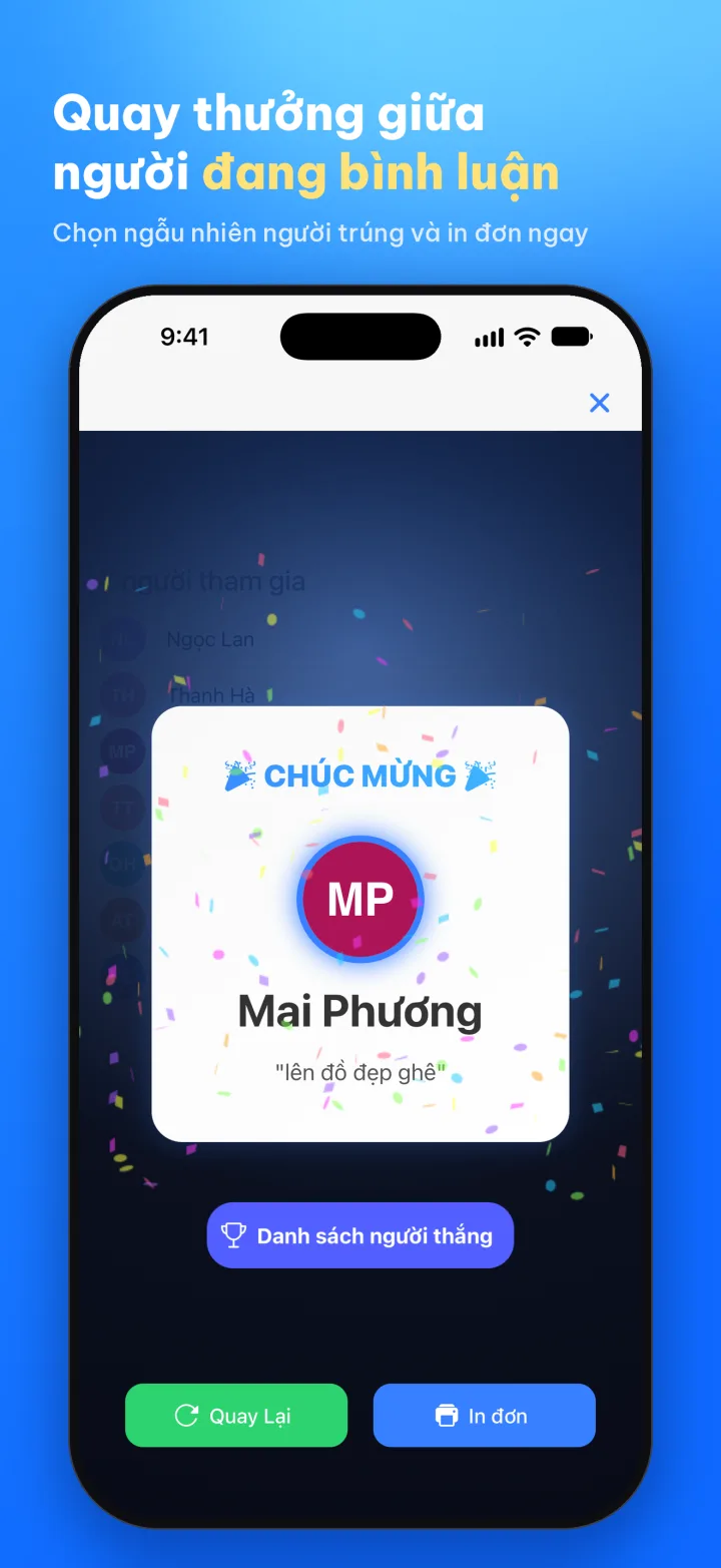 Quay thưởng trong Lipi: chọn ngẫu nhiên người trúng từ người đang bình luận